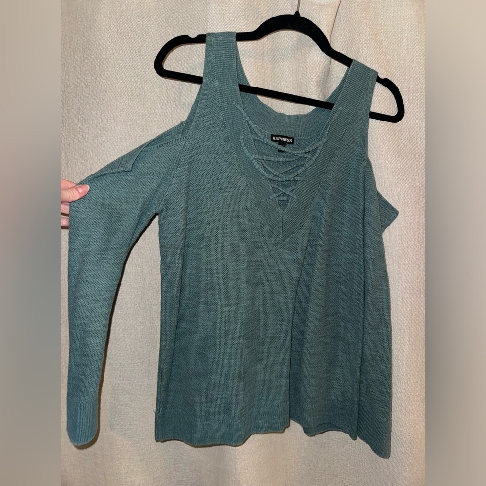 Express Green Off The Shoulder Sweater